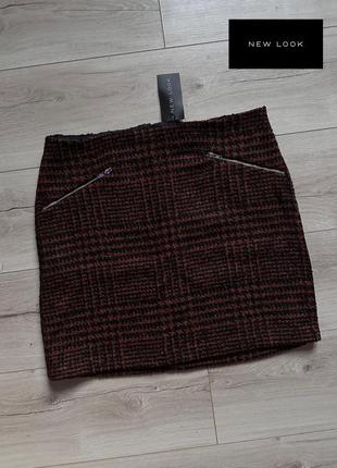 Теплая юбка в клетку new look 35% шерсти