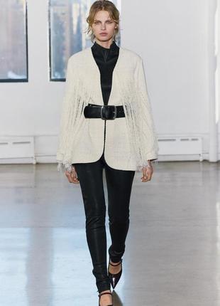 Жакет женский бежевый с бахромой zara new