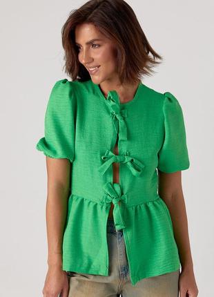Літня блузка на зав'язках із оборкою - зелений цвет, s (є розміри)