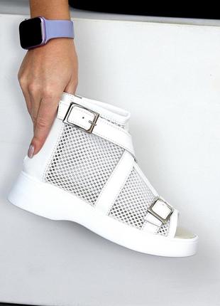 Трендові білі літні черевики натуральна натуральна шкіра + сітка виробництво україна3 фото