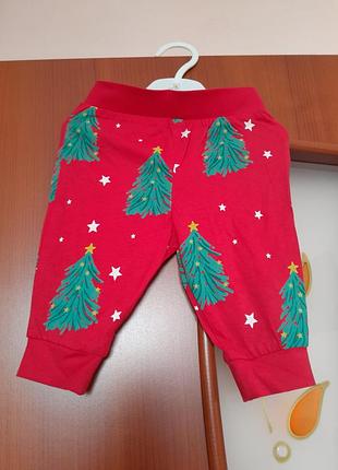 Фирменные новогодние пижамные штанишки 3-6 мес