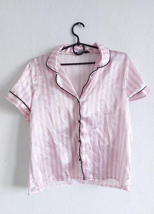 Атласна сорочка в смужку для дому піжама