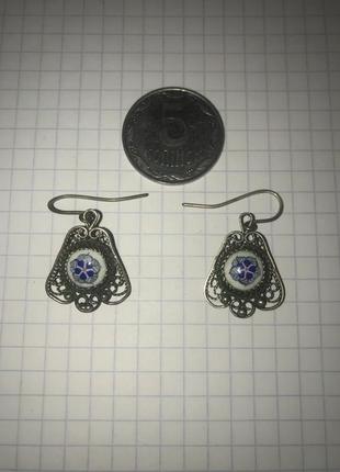 Серьги ссср финифть скань мельхиор? металл винтаж сережки ретро2 фото