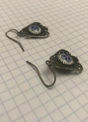 Серьги ссср финифть скань мельхиор? металл винтаж сережки ретро6 фото