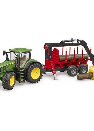 Модель bruder трактор john deere с прицепом и манипулятором 1:16 (03154)