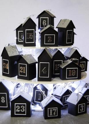 Адвент календарь городок черный - новогодний комплект на 31 день и рождественский на 24 дня