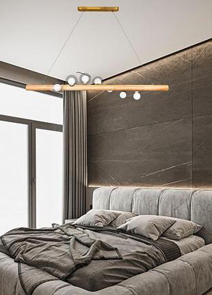 Дерев'яна люстра планка з подвійними кулями на 7 ламп "wood" (52-9783-7)5 фото