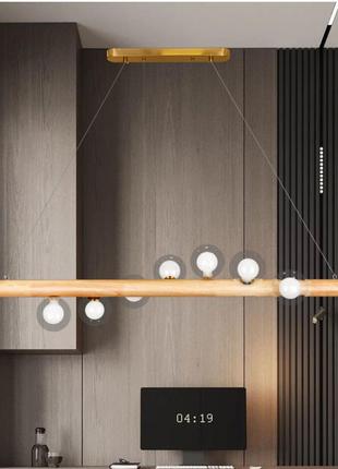 Дерев'яна люстра планка з подвійними кулями на 7 ламп "wood" (52-9783-7)2 фото
