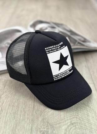 Кепка тракер с сеточкой звезда  черный с белым 56-61р  (8098)