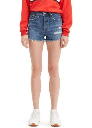 Жіночі шорти levi's 501, висока талія, на ґудзиках з подертостями, синій, розмір 31