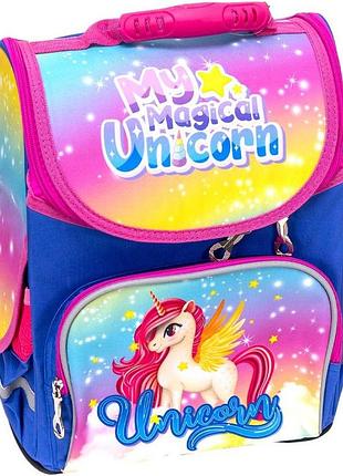 Ранец каркасный с единорогом для девочки 1, 2 класс школьный рюкзак ортопедический единорожка