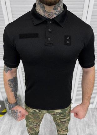 Черная поло мужская футболка с липучками