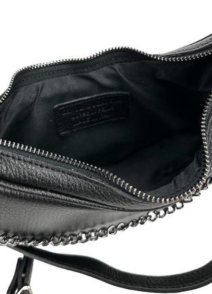 Сумочка півмісяць шкіряна італія з ланцюжком на плече чорна 798103a-n2 фото