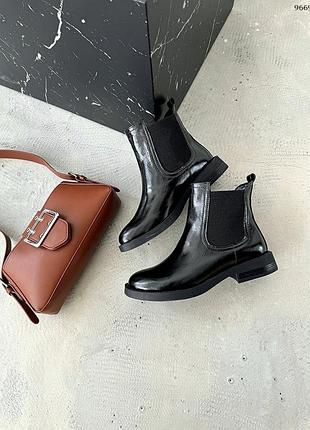 Код 9669 демі🍂. черевики челсі натур. лакова шкіра чорні