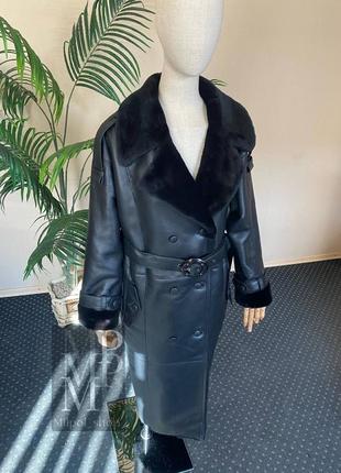 Женская натуральная дубленка в черном цвете, натуральный овчиный дубляж, 42-54 размеры10 фото