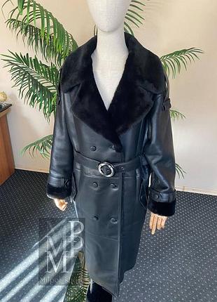 Женская натуральная дубленка в черном цвете, натуральный овчиный дубляж, 42-54 размеры8 фото