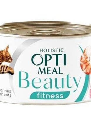 Optimeal beauty fitness консерва для кішок смугастий тунець у соусі з креветками 70 г