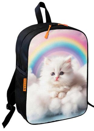 Рюкзак школьный детский 36х27см с котиком на облачке,принтом котенка для мальчика/девочки