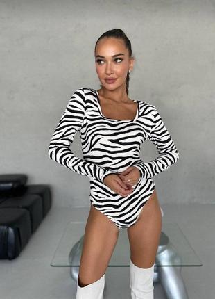 Женский боди с принтом зебра / боди зебра