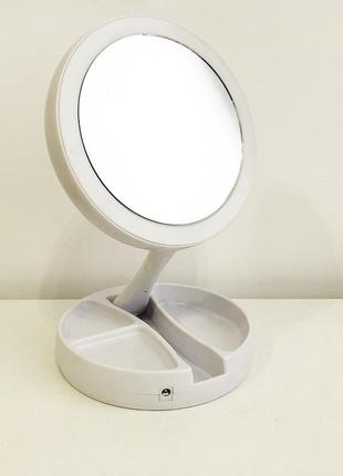 Складное зеркало для макияжа с led подсветкой круглое увеличительное 10x my fold away mirror. цвет: белый5 фото