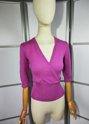 Роскошный шерстяной свитер с коротким рукавом с запахом