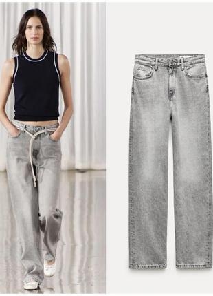 Джинсы серые wide leg zara, прямые джинсы зара