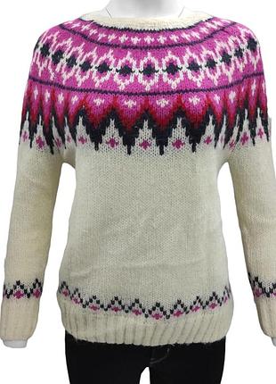 Жіночий светр h&m в вінтаж стилі ретро 90-х років fair isle масивного трикотажу, кремовий з рожевим, розмір xs