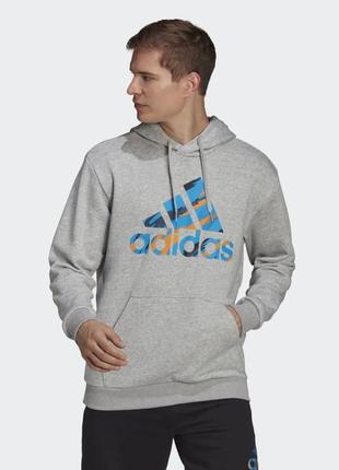 Чоловіча худі - толстовка adidas з камуфляжним логотипом із французької махри, сірий, розмір xl