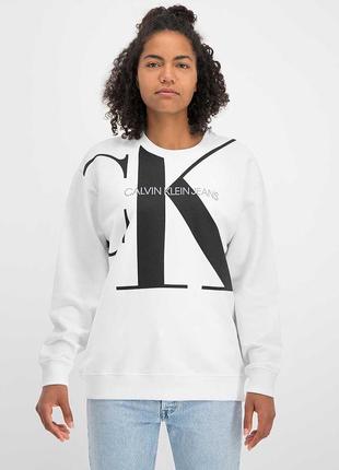 Жіночий  светер calvin klein, білого кольору з надписом, розмір l (oversize)