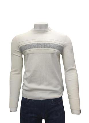 Чоловічий трикотажний светер calvin кляйн klein, білого кольору, з вишитим написом, розмір м