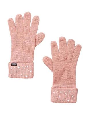 Жіночі рукавички victorias secret теплі в'язані оригінал, рожевий, розмір m, 100% оригінал, usa