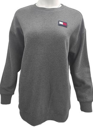Жіночий світшот tommy hilfiger утеплений на флісі, подовжений, дві прорізні бокові кишені сірий, розмір s