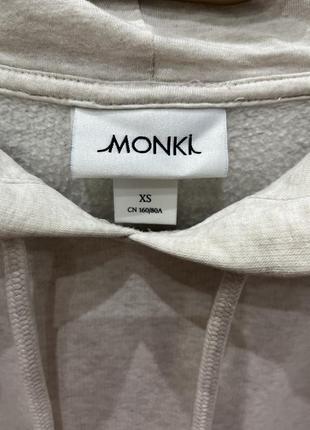 Худи кофта с капюшоном светлый серовато-бежевый удлиненный от monki