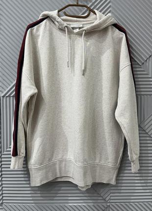 Худи кофта с капюшоном светлый серовато-бежевый удлиненный от monki