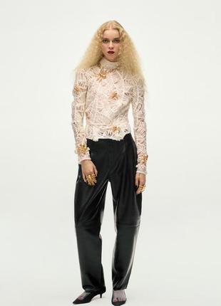 Кожаные черные брюки баллоны zara new