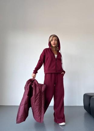 Спортивний костюм трійка на флісі худі з капюшоном на блискавці штани широкі і жилетка