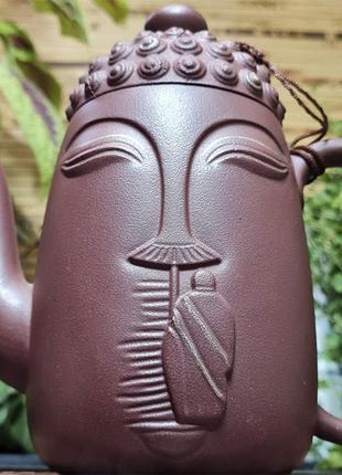 Чайник мастерский 350мл голова будды, иссинская глина, шоколадный