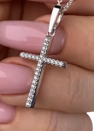 Серебряный крестик 925 пробы с белым цирконом