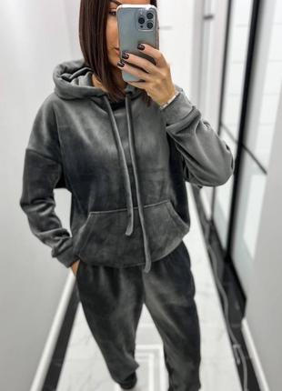 Спортивный костюм теплый велюр велюр велюровый серый2 фото
