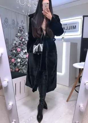 Шуба міді snow жіноча на запах з хутра кролика на утеплювачі