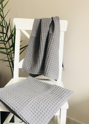 Вафельное полотенце банное серое немецкое вафелька
