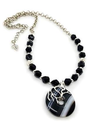 🖤⛓️ ексклюзивне ошатне кольє з підвіскою "донат" чорний смугастий агат