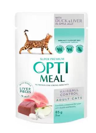 Optimeal консерва для кошек для выведения шерсти с уткой и печеными яблоками в желе 85г - 1шт