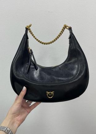 Pinko classic brioche bag Ergo hobo black, женская кожаная сумка, женская кожаная кожаная сумка