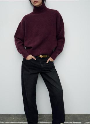 Светр зара з вовною zara кофта під горло гольф теплий светр бордовий