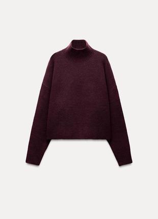 Свитер зара с шерстью zara кофта под горло гольф теплый свитер бордовый4 фото