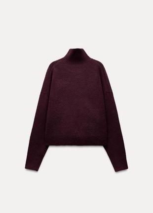Свитер зара с шерстью zara кофта под горло гольф теплый свитер бордовый5 фото