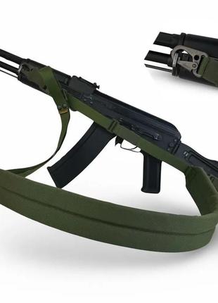 Ремінь для зброї триточковий h&k карабіном та широким наплічником олива
