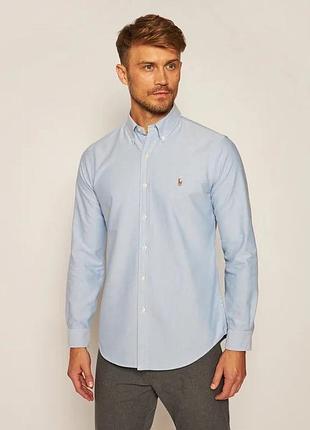 Блакитно-бірюзова сорочка поло ralph lauren knit oxford m