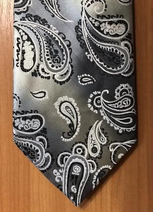 Галстук серый черный серебристый с узором пейсли огурцы с переливом  classic tie italy style fashion